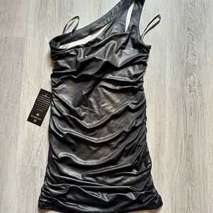 Black One-Shoulder Croc bodycon dress